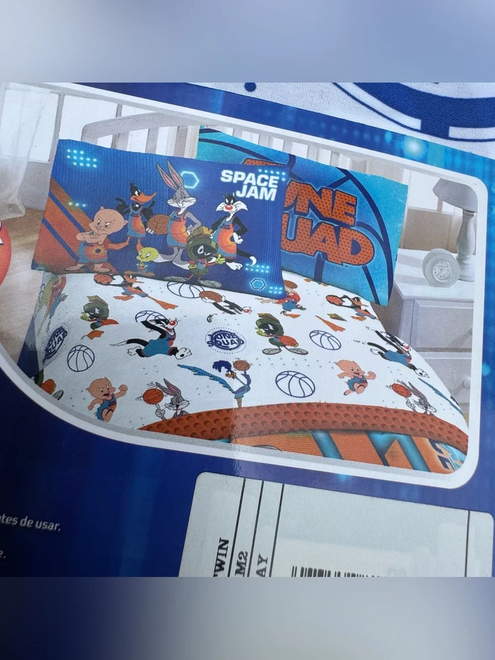 Looney Tunes Space Jam Bugs Bunny Basketball Twin Sheet Set Soft Bedding New